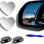 2 pcs Blind Spot Mirrors, 2" Heart Shaped HD Glass Convex 360° Wide Angle Side Rear View Mirror with ABS Housing for Cars SUV and Trucks, Chrome Heart shape, Pack of 2