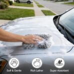 Microfiber Cleaning Cloths for Cars - 2 Pack Chenille Microfiber Wash Pads Gray Car Wash Pad for Gentle Cleaning of Cars Motorcycles Boats,Soft and Highly Absorbent,Easy to Clean and Reusable - Image 2