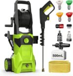 KEPEAK Power Pressure Cleaner for Effortless Cleaning with 4 Quick Connect Nozzles, 5000PSI, Foam Cannon, 52ft Hose Reel, for Cars Fences Driveways Patios