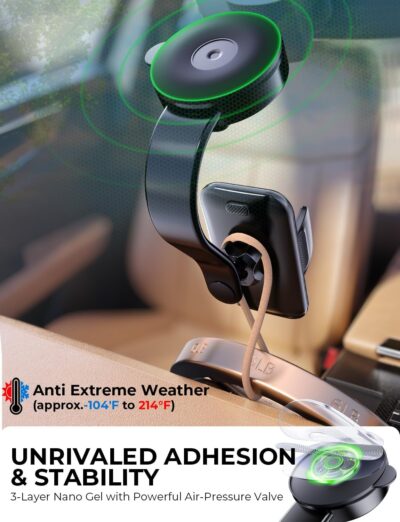 Car Dashboard Phone Holder for Windshield - Tesla Touch Screen Phone Mount with 360° Adjustable Aluminum Arm & Nano Adhesive Base for iPhone 17 Pro Max and All 4-7inch Smartphone (Black) - Image 3