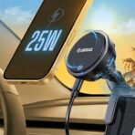 Esoulk [2026 Upgraded] Qi2 25W Fast Wireless Car Charger for Tesla Model 3/Y, Magnetic Phone Mount with Active Cooling Fan, Dashboard Screen Mount for iPhone & Android