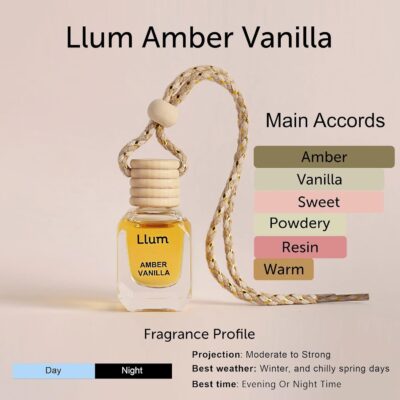 Llum Amber Vanilla Hanging Car Air Freshener – Luxury Automotive Perfume Diffuser 10ml (0.34 fl oz), Long-Lasting Fragrance, Alcohol-Free Non-Toxic Car Scent, Glass Bottle With Wood Cap - Image 3