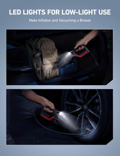 AstroAI 4-in-1 Car Vacuum Cleaner and Tire Inflator Portable with Accessories Air Compressor Digital Dual Values Display, 150 PSI Car Tires Air Pump with LED Light, 12V DC, 16.4FT Cord for Auto - Image 8