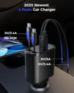 SUPERONE Retractable Car Charger for iPhone with Dual Type C Cables, 4 in 1 USB C Car Charger Adapter with 69W Fast Charging Compatible with iPhone 17 16 15 14 13 12 11 Pro/XS/XR/SE/iPad/Airpods - Image 4