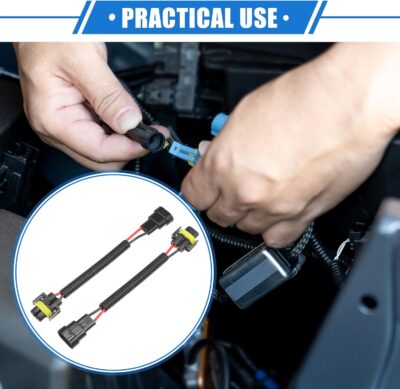 2 Pcs 9005 9006 Male to H8 H9 H11 Female Extension Wire Harness Headlight Fog Lamp Bulb Socket Adapter, Universal for Car Truck Durable Plastic Black - Image 2