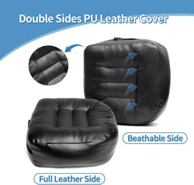 YOUFI Leather Seat Cushion Extra-Thick Booster for Office Chair to Rise Height - Full Filling for Support - with Breathable Cover, Handle and Buckle - Relieves Back Pain – 18"x16"x6" (Black) - Image 5