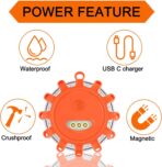 USB C Rechargeable LED Road Flares Emergency Lights with Magnetic Base, 9 Strobe Options Roadside Emergency Warning Car Safety Beacon Flashing Disc Flare Kit for Vehicles & Boat, 3 Pack - Image 6