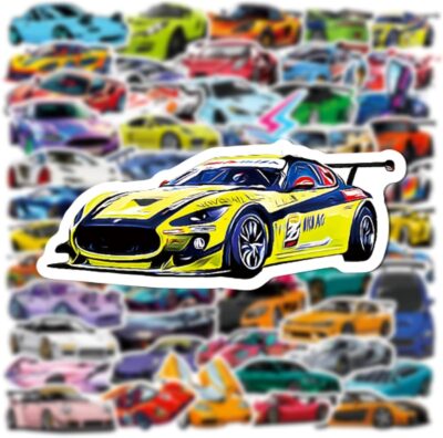 50PCS Super car Stickers for Adult, Racing Car Sticker, Color Waterproof Sports Car Decals, Cool Stickers Suitable for Water Bottles, Laptops, Skateboard,Helmet - Image 2