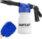 SwiftJet Car Wash Foam Gun + Microfiber Wash Mitt - Foam Cannon Works with Any Soap - Garden Hose Car Foam Sprayer - Car Wash Kit - Car Accessories Foam Blaster (Blue Foam Gun with Mitt)