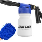 SwiftJet Car Wash Foam Gun + Microfiber Wash Mitt - Foam Cannon Works with Any Soap - Garden Hose Car Foam Sprayer - Car Wash Kit - Car Accessories Foam Blaster (Blue Foam Gun with Mitt)
