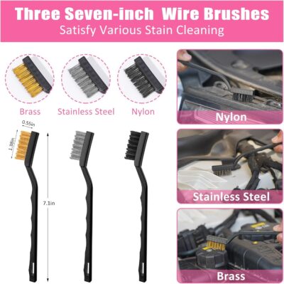 AUTODECO Windshield Cleaner Tool, 17Pcs Car Interior Detailing Kit, Detailing Brush, Towels, Duster, Car Cleaning Kit Interior for RVs, Truck, Trailer (Pink) - Image 7