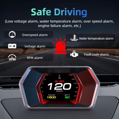 MH HUD Heads Up Display for Car, OBD2 + GPS Dual System, OBD2 Gauge Display, Digital Speedometer MPH Water&Oil Temp Meter Tachometer Driving Overspeed Alarm for All Car, OBD2 for 2008+ Vehicle - Image 4