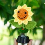 Levvohd Sunflower Car Accessories Dashboard Decorations, Crochet Smiley Shaking Sun Flowers Bobblehead Cars Decor for Women, for Cute Girl Interior Desk Ornaments Gifts (H 5.2 in) - Image 7