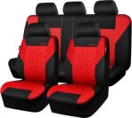 CAR PASS Car Seat Covers Full Sets, Front & Split Rear Bench for Car, 3D Tyre Embossed Automotive Interior Covers, Airbag Compatible, Quick Setup Universal Fit Seat Covers for Car, SUV(Black Red)