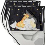 Car Window Shade for Baby, 2 Pack Double Layer with 7 Strong Magnets, Cute Giraffe & Star Design Baby Sun Shade for Car Window, Adjustable Blackout & See-Through Privacy Curtains UV Protection