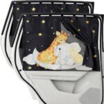 Car Window Shade for Baby, 2 Pack Double Layer with 7 Strong Magnets, Cute Giraffe & Star Design Baby Sun Shade for Car Window, Adjustable Blackout & See-Through Privacy Curtains UV Protection