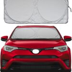 Car Windshield Sun Shade with Storage Pouch by A1 Sunshade Retractable Automotive Car Truck SUV Front Window Shield Blocker Screen Visor Protector Cover for Auto Interior Accessories for Heat Medium