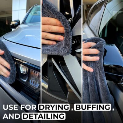 Large Car Drying Towel, 1300 GSM Professional Car Towel with Double Twisted Loop,Super Absorbent Large Microfiber Drying Towels for Cars, Trucks, SUVs - 20"x26", Gray - Image 6
