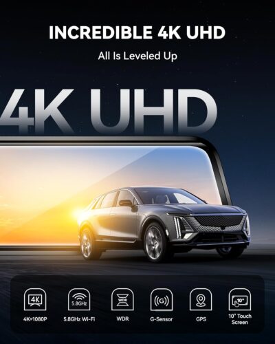 WOLFBOX G930 10'' Rear View Mirror Camera with 5.8GHz WiFi, 4K Dash Cam Front and Rear with WDR, Touch Screen Rearview Mirror Backup Camera, Parking Monitor, Reverse Assist, Includes 64GB Card & GPS - Image 2