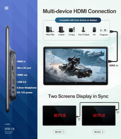 15.6 inch 4K Android.13 Car TV Headrest Monitor for Cars Back seat Rear Entertainment System, Support Phone Wireless Mirror Link Touch Screen,with WiFi/Bluetooth/HDMI/USB/Video Player (4G+64G(2*PCs)) - Image 5