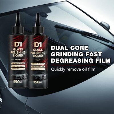 D1 Glass Polishing Liquid, 2025 New Car Glass Oil Film Remover and Auto Scratch Repair Compound, Car Glasses Polishing Compound, Anti-Fog Hydrophobic Coating Spray with Sponge (black-1pcs) - Image 6