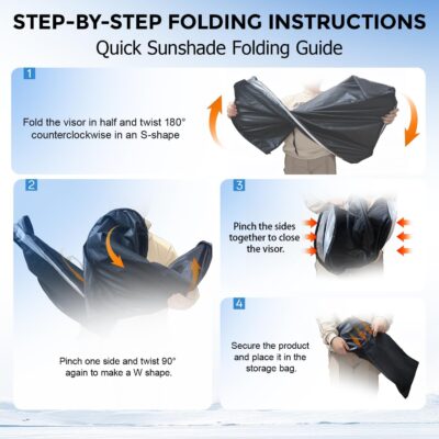 [Upgrade] DooGooCoo Windshield Sun Shade - Small, Sunshade for Car Windshield [Heat Shield & UV Block] Car Sun Shade Protect Interior & Keep Car Cooler Foldable Front Windshield Shade (57x29 Inches) - Image 7