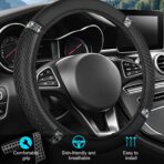 Bling Car Steering Wheel Cover, 15 Inch Elastic Stretch Crystal Rhinestone Vehicle Steering Wheel Protector, Anti-Slip Auto Interior Protective Cover, Universal for SUV RV Truck (Black) - Image 3