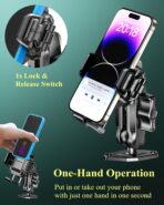 BRCOVAN Anti-Theft Phone Mount Holder with Vibration Dampener [Camera Friendly] [1s Lock & Release], with Aluminum Diamond Base & Medium Arm for Car Boat Truck Motorcycle UTV ATV Fit 5.4-7.2'' Phone - Image 4