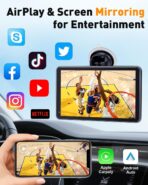 7” Wireless Apple CarPlay & Android Auto Screen - Portable Car Display with AirPlay, Screen Mirroring, FM/AUX Audio, Easy to Install, Convenient Upgrade for Older Cars, Families, Commuters - Image 3