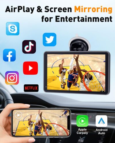 7” Wireless Apple CarPlay & Android Auto Screen - Portable Car Display with AirPlay, Screen Mirroring, FM/AUX Audio, Easy to Install, Convenient Upgrade for Older Cars, Families, Commuters - Image 3