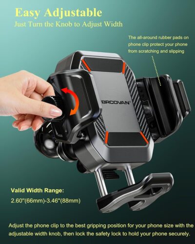 BRCOVAN Anti-Theft Phone Mount Holder with Vibration Dampener [Camera Friendly] [1s Lock & Release] with Aluminum Round Base & Medium Arm, for Car Boat Truck Motorcycle UTV, Fit 5.4-7.2'' Smartphones - Image 5