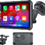 Portable Apple Carplay Screen for Car, 8" Wireless Android Auto Screen with 4K Dash Cam & 1080P Backup Camera, Secure Strong Bracket, Navigation, Bluetooth, Mirror Link, Fits All Vehicles