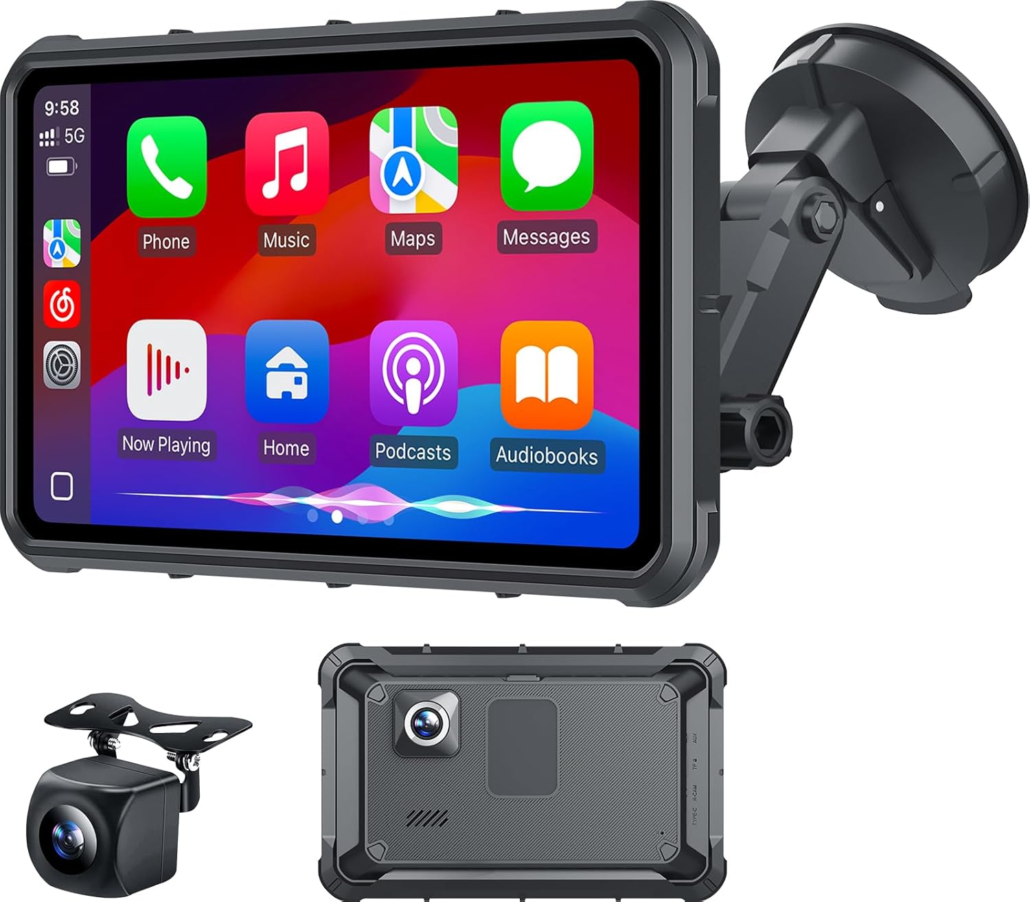 71BYfiXncJL._AC_SL1500_.jpg Portable Apple Carplay Screen for Car, 8" Wireless Android Auto Screen with 4K Dash Cam & 1080P Backup Camera, Secure Strong Bracket, Navigation, Bluetooth, Mirror Link, Fits All Vehicles - Image 1