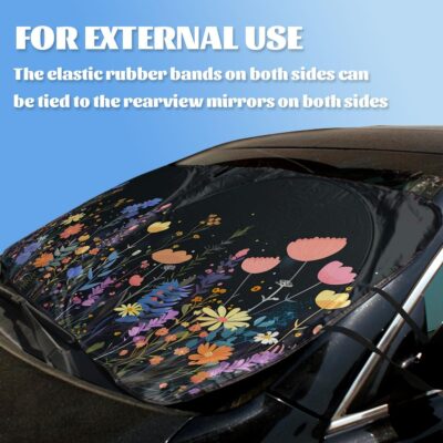 Wild Flower Car Windshield Sunshades Colorful Floral Boho Retro Heatshield Front Window Car Sun ​Shade Windshield Blocks UV Rays Sun Visor Protector for Car Sedan Truck SUV Accessories 59"L x 31.5"W - Image 3