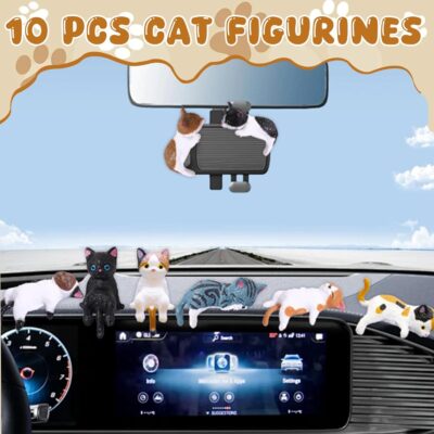 Exasinine 10Pcs Mini Cat Car Interior Accessories Decorations Cute Cat Car Dashboard Decor Funny Rear View Mirror Gift - Image 4