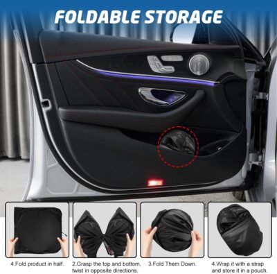 Windshield Sun Shade for Car, 63"x28.5" Universal Fit Front Window Sunshade with Double Steel Ring Frame, Car Sun Shade, UV Protection Windshield Cover with Storage Pouch (Line Flowers) - Image 7