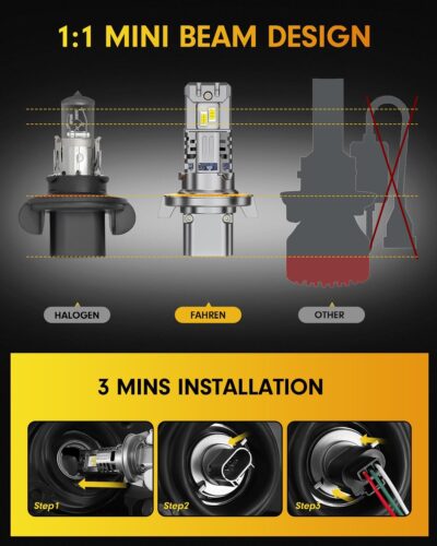 FAHREN Latest & Brightest 9007 led Bulbs, (1200%) 12X Brighter 80,000LM Ultra Brightness HB5 bulbs, 6500K Cool White, IP68 Waterproof, Plug-N-Play, Pack of 2, HID bulbs,1:1 Size Replacement - Image 5