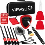 Viewsun Windshield Cleaner Tool, 17Pcs Red Car Interior Cleaning Kit, Car Detailing Kit Interior Cleaner, Car Detailing Brushes, Car Cleaning Gel, Inside Cleaning Supplies Accessories for Women Girls