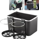 Car Armrest Storage Box with 2 Cup Holders - 2024 New Between Car Seat Organizer with Cup Holder, Universal Cars Arm Rest Storage Box Organizer Center Console Cupholders Tissue Boxs Holders (Black)