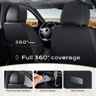 Coverado Car Seat Covers Full Set, Seat Covers for Cars, Front Seat Covers and Back Seat Cover Waterproof Leather Automotive Seat Cover, Universal Car Interior Protectors Cushion for Most Cars Black - Image 4