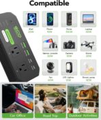 200W Car Power Inverter DC 12V to 110V AC, 30W USB-C & 18W USB-A Fast Charging, 2 AC Outlets for Laptop, Phone, Tablet, Game Console - Compatible with 12V Cigarette Lighter Socket - Image 6