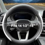 LKWLIKEI Nappa Leather Steering Wheel Cover, Elegant Diamond Checkered Design, Non-Slip wear-Resistant, Enhance Driving Comfort, Suitable for Steering Wheel Diameter 14 1/2‘-15’ Models.Black White - Image 4