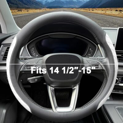 LKWLIKEI Nappa Leather Steering Wheel Cover, Elegant Diamond Checkered Design, Non-Slip wear-Resistant, Enhance Driving Comfort, Suitable for Steering Wheel Diameter 14 1/2‘-15’ Models.Black White - Image 4