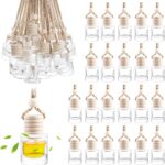 50 Pcs Car Essential Oil Hanging Bottle Empty Car Air Freshener Diffuser Bottle Perfume Glass Bottle Pendant Aromatherapy Fragrance Bottle Auto Car Interior Ornaments Decor (Round shape)