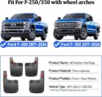 Mud Flaps Splash Guards for Ford F-250 F-350/2017-2024 Front Rear Mudflaps Mud Guard for Trucks 4PCS Set Black OEM Fender Flares No Need to Drill Holes,Easy Install - Image 2