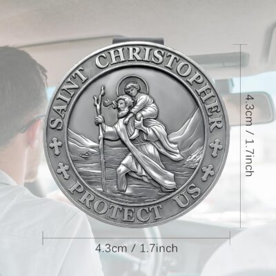 St Christopher Medal for Car, Visor Clips for Cars, Raised Lettering Saint Christopher Medal for Car Visor, Gift for Drivers, Car Travel Accessories for Long Trips Families, Friends - Image 6