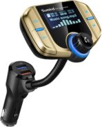 Sumind 2026 Upgraded Wireless Bluetooth Car Adapter FM Transmitter, 1.7'' LCD Display, Flexible Gooseneck, 20W QC3.0&Dual USB Ports, AUX Input/Output for Hands-Free Call, Micro/TF Card(Golden,Normal)