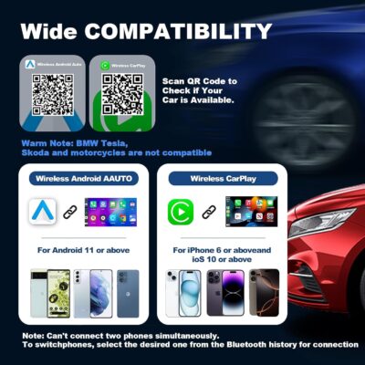 2 in 1 Mini Android Auto and Wireless CarPlay Adapter Convert Factory Wired to Wireless Dongle, Compact Size USB CarPlay Wireless Stick AAndroid Auto Adapter for iOS 12+/Android No Delay - Image 5