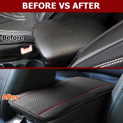 8sanlione Car Armrest Storage Box Mat, Fiber Leather Car Center Console Cover, Car Armrest Seat Box Cover Accessories Interior Protection for Most Vehicle, SUV, Truck, Car (Black/Red) - Image 6