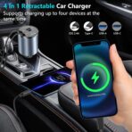 Paiholy 4 in 1 Retractable Car Charger,Fast USB C Car Charger 120W with Dual Retractable Cable Dual USB Ports,Voltage Display Compatible with iPhone 15 Pro Max/14/13/12,Galaxy S23/ S22/S10 - Image 2